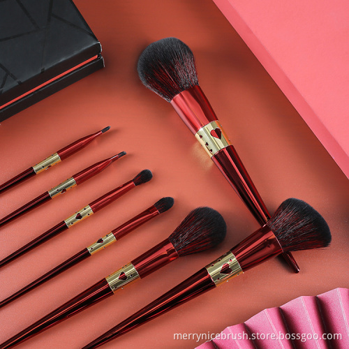 Merrynice new arrival private label red 7Pcs makeup brush set custom makeup brushes